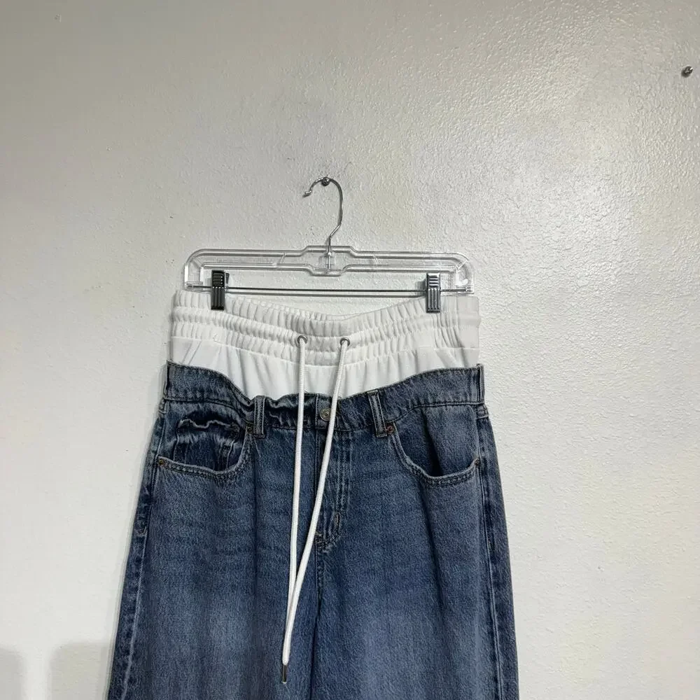 Rewash Blue Pullon Double Waist Drawstring Wide Leg Jeans Sz 29